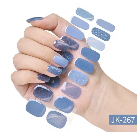 EZ NAILZ| GLITTER BLUE JEANS - SEMICURED UV GEL NAIL STICKER KIT