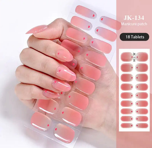 EZ NAILZ| PINK GRADIENT HEARTS -  SEMICURED UV GEL NAIL STICKER KIT