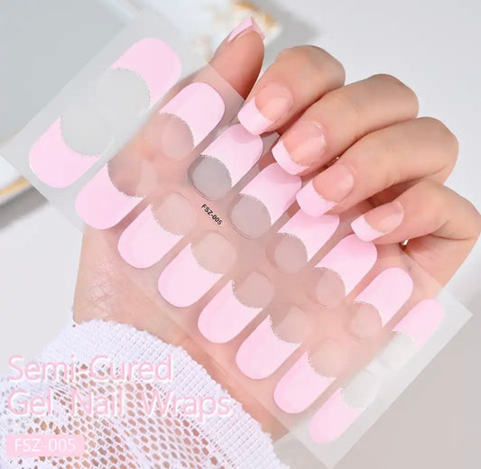 EZ NAILZ|  GLITTER LINE-BABY PINK FRENCH - SEMICURED UV GEL NAIL STICKER KIT