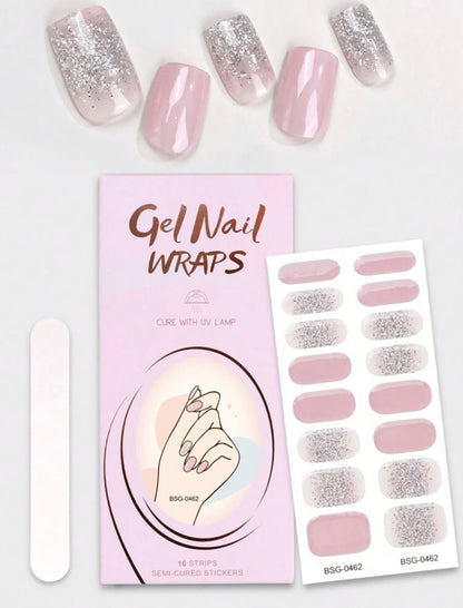 EZ NAILZ|  PINK & GLITTER - SEMICURED UV GEL NAIL STICKER KIT