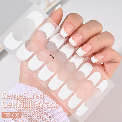 EZ NAILZ| WHITE FRENCH SILVER LINES SEMICURED UV GEL NAIL STICKER KIT