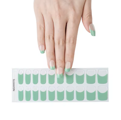 EZ NAILZ|  CUTE GREEN FRENCH TIP - SEMICURED UV GEL NAILS STICKER KIT