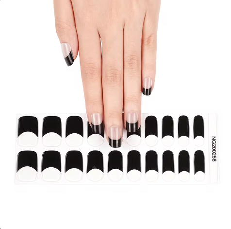 EZ NAILZ| BLACK FRENCH SEMICURED UV GEL NAIL STICKER KIT