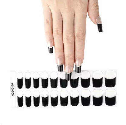 EZ NAILZ| BLACK FRENCH (WHITE LINER) SEMICURED UV GEL NAIL STICKER KIT