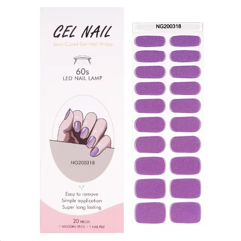 EZ NAILZ| PURPLE SHIMMER  - SEMICURED UV GEL NAIL STICKER KIT