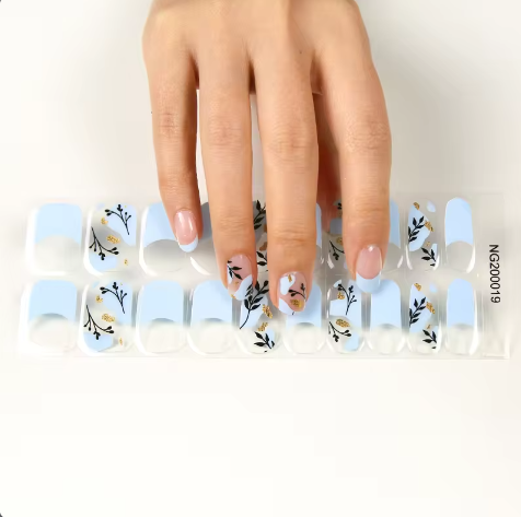 EZ NAILZ| LIGHT BLUE SUMMER FRENCH TIP - SEMICURED UV GEL NAIL STICKER KIT