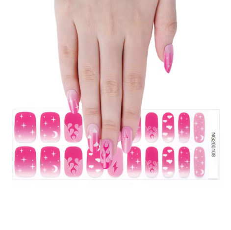 EZ NAILZ| FLAMING HOT PINK - SEMICURED UV GEL NAIL STICKERS KIT