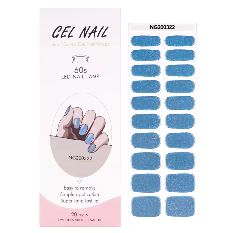 EZ NAILZ| SHIMMER LIGHT BLUE - SEMICURED UV GEL NAIL STICKER KIT